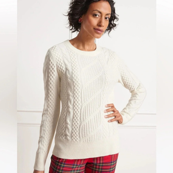 TALBOTS SATIN BOW CABLE KNIT PULLOVER Feminine cabin core holiday party - Picture 1 of 12
